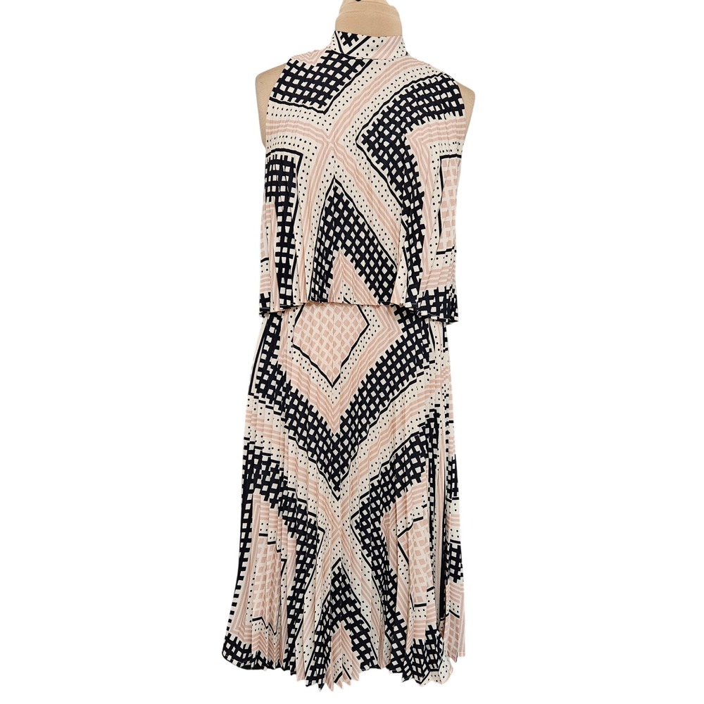 Cristina Gavioli Sleeveless Mock Neck Pleated Midi Dress‎ Geometric 10 Career